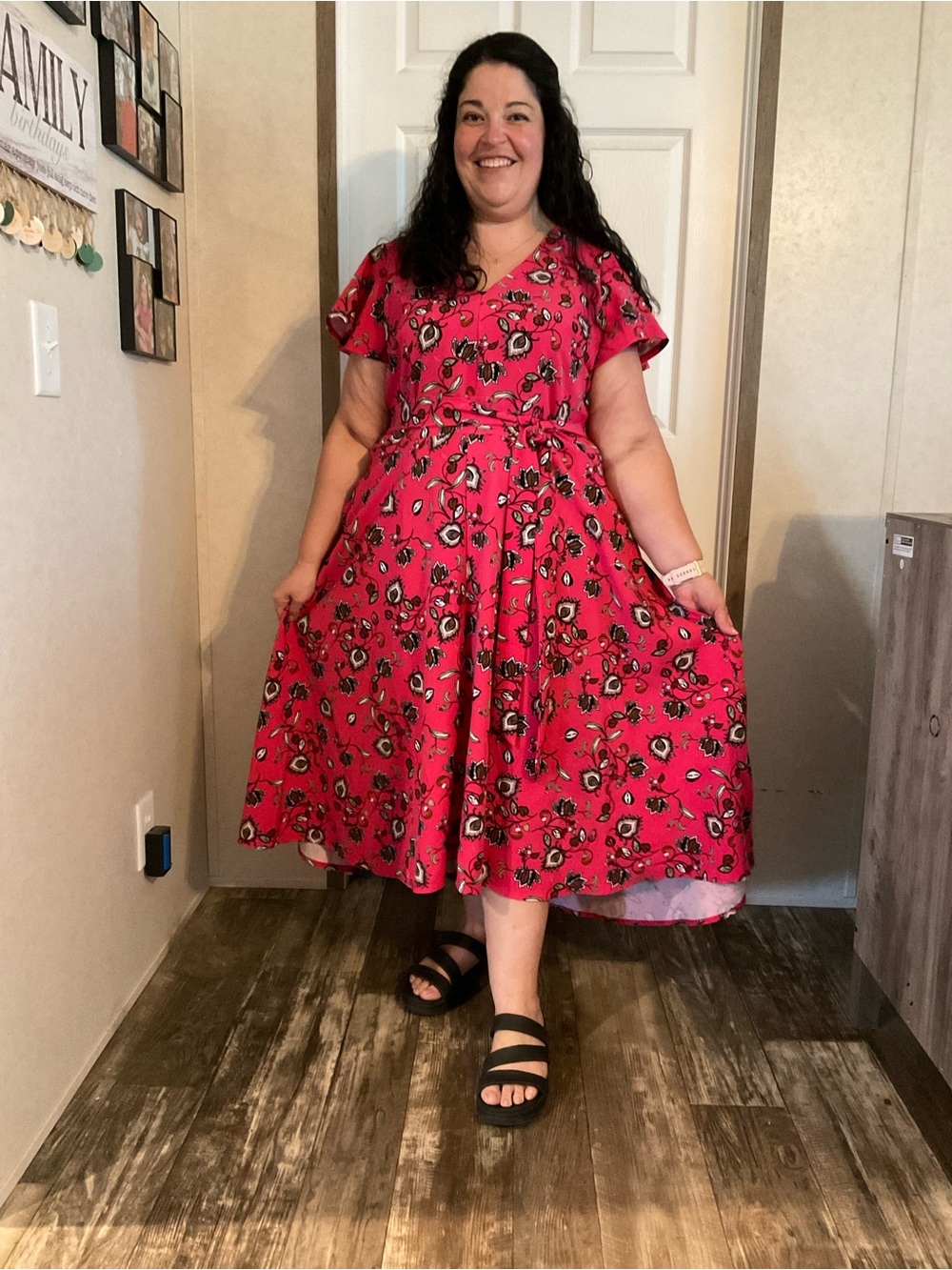 Lane Bryant Hot Pink Floral Hi/Lo Wrap Midi Dress.  Size 18.